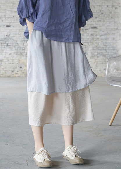 Brief Light Blue Elastic Waist Pocket Patchwork Skirt Spring