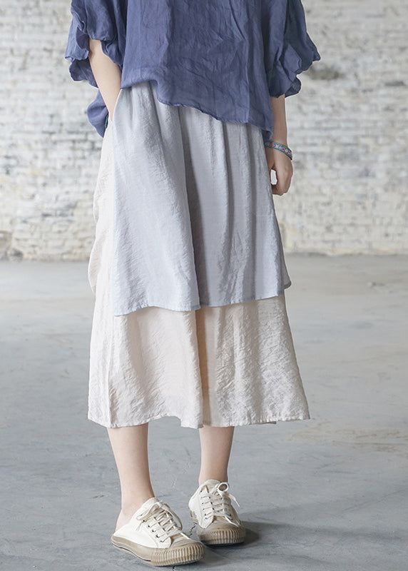 Brief Light Blue Elastic Waist Pocket Patchwork Skirt Spring