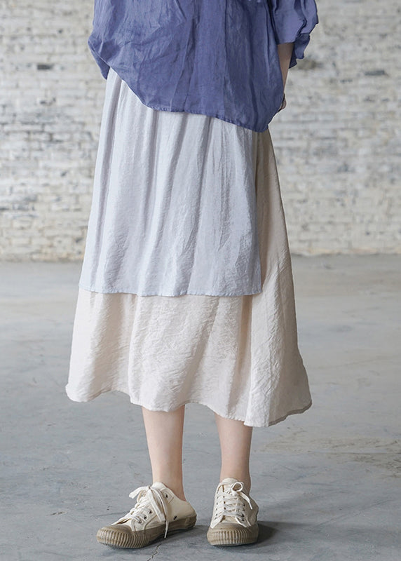 Brief Light Blue Elastic Waist Pocket Patchwork Skirt Spring