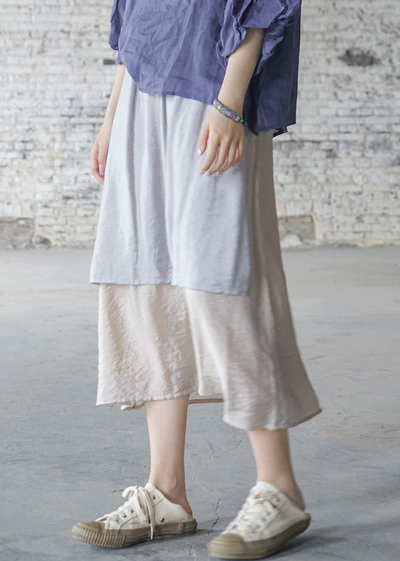 Brief Light Blue Elastic Waist Pocket Patchwork Skirt Spring
