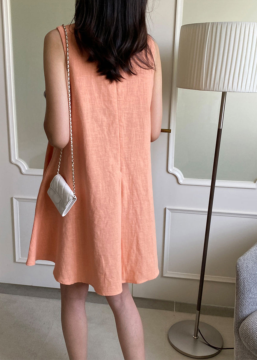 Brief Orange O-neck Patchwork Cozy Mid Dress Summer
