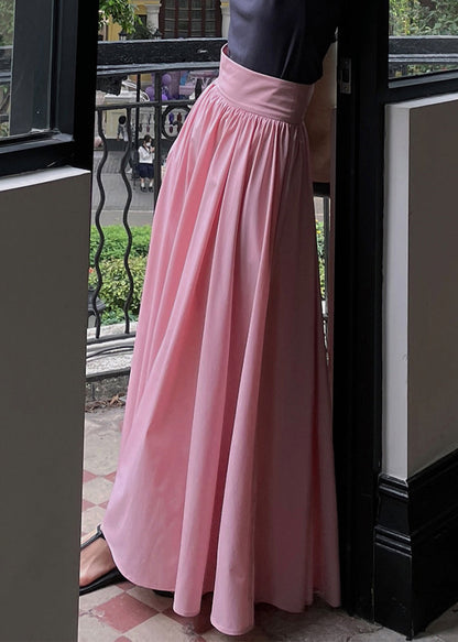 Brief Pink Wrinkled High Waist Pockets a Line Skirts Summer