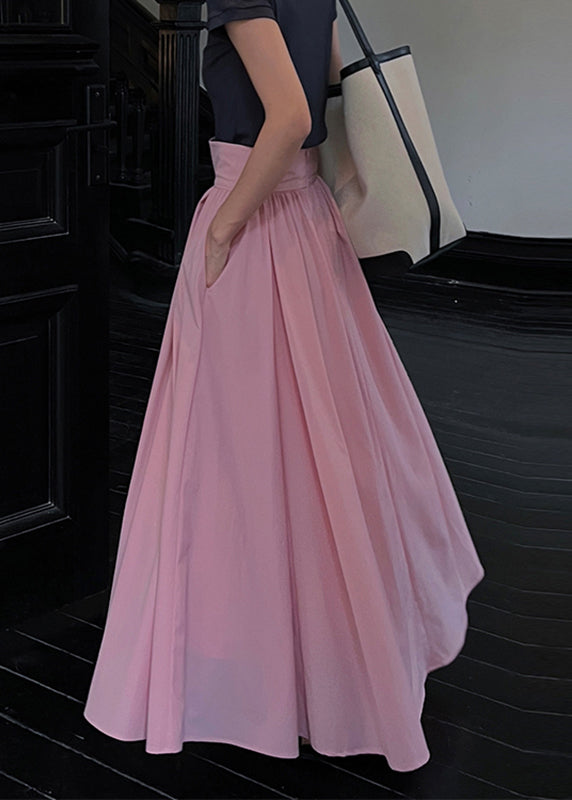 Brief Pink Wrinkled High Waist Pockets a Line Skirts Summer