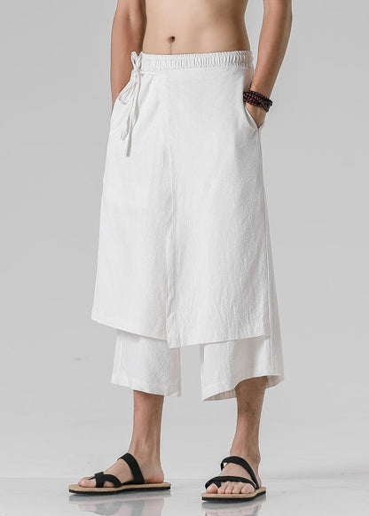 Brief White Asymmetrical Patchwork Wide Leg Pants Summer