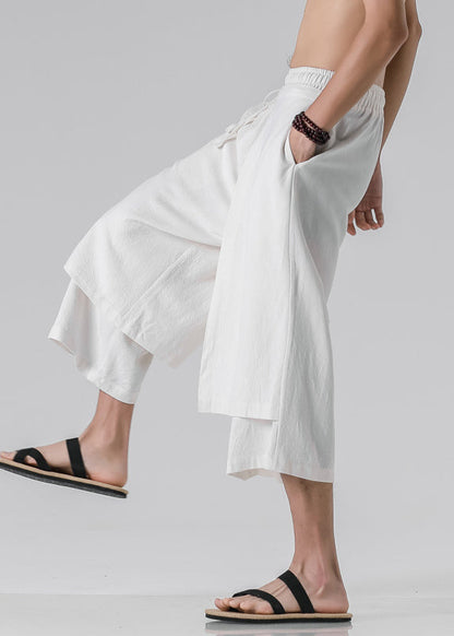 Brief White Asymmetrical Patchwork Wide Leg Pants Summer