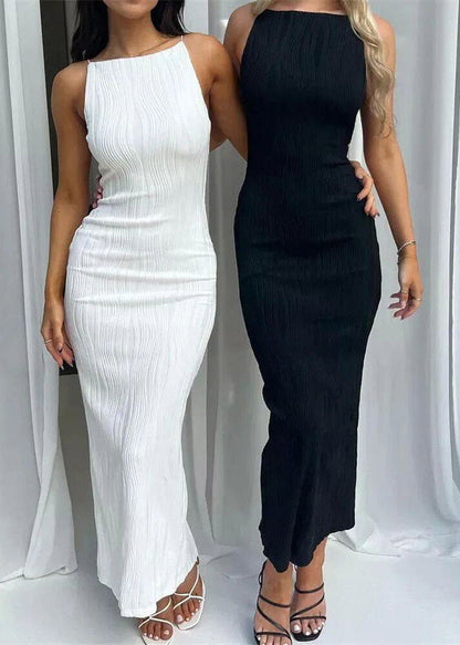 Brief White Patchwork Long Spaghetti Strap Dress Summer