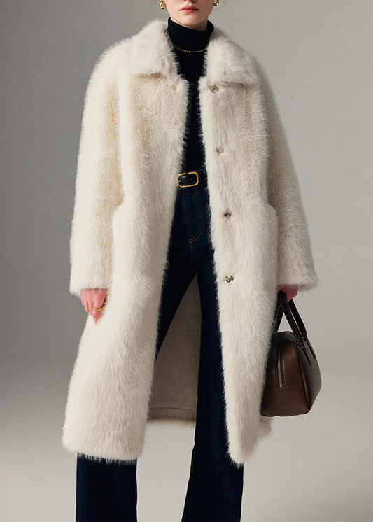 Brief White Peter Pan Collar Cozy Mink Velvet Maxi Coats Winter