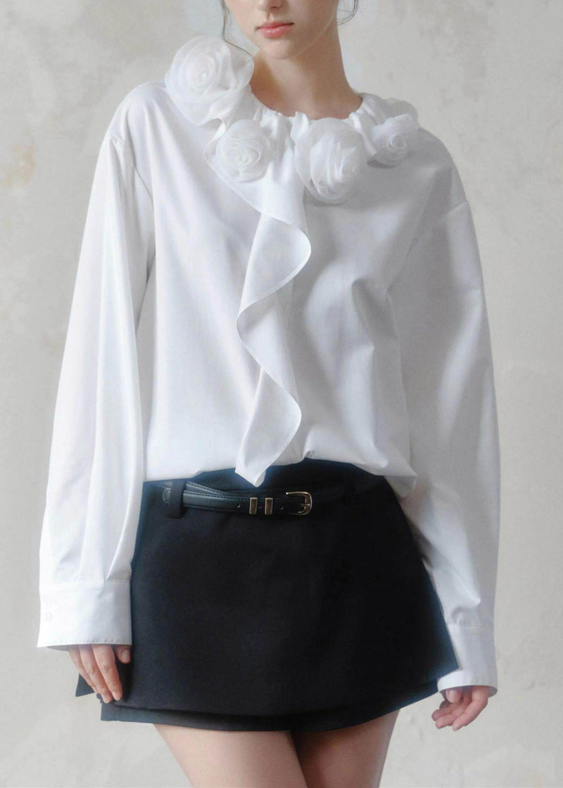 Brief White Ruffled Shirts Long Sleeve