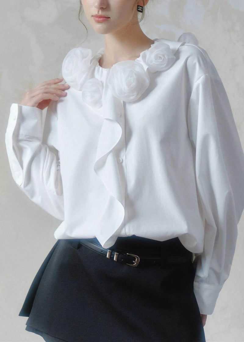 Brief White Ruffled Shirts Long Sleeve