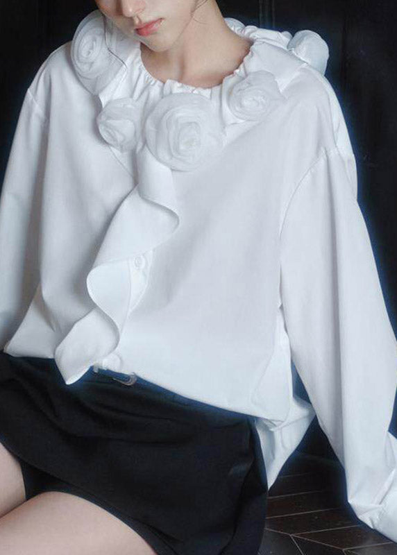 Brief White Ruffled Shirts Long Sleeve