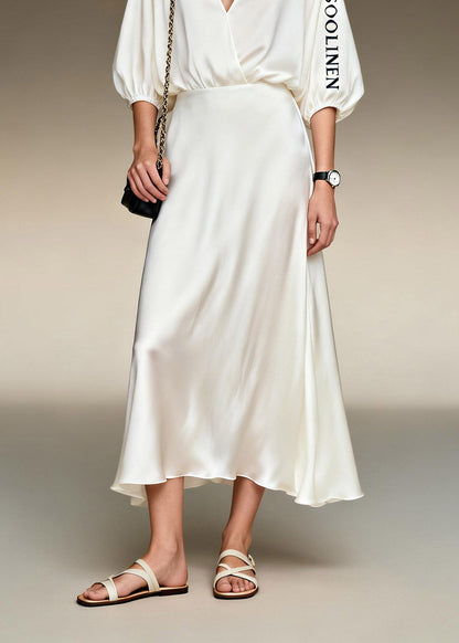 Brief White V Neck Patchwork Silk Maxi Dresses Summer