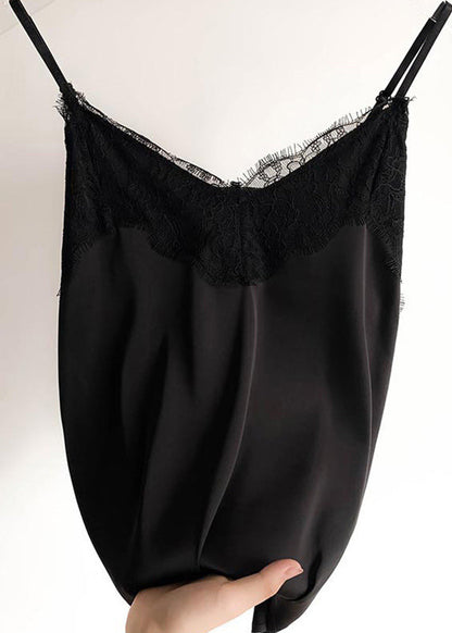 Brief White Lace Vests Sleeveless V Neck