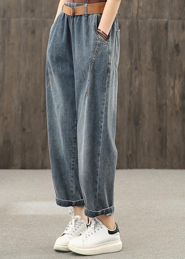 Bright Line Decoration Retro Washed Denim Autumn New Trousers