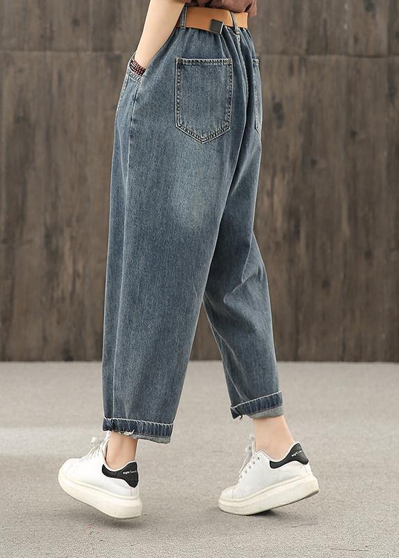 Bright Line Decoration Retro Washed Denim Autumn New Trousers