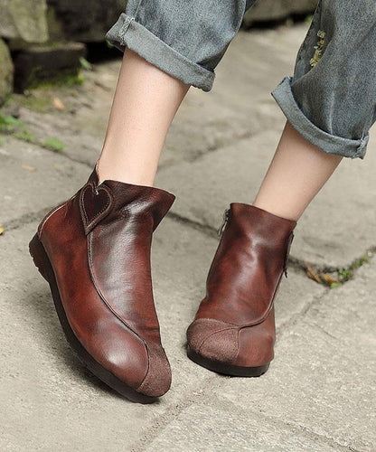 Brown Boots Cowhide Leather Boutique Splicing Ankle Boots