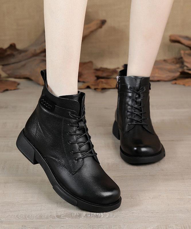 Brown Cowhide Leather Boots Cross Strap Ankle Boots