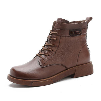 Brown Cowhide Leather Boots Cross Strap Ankle Boots