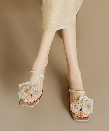 Brown Cowhide Leather Splicing Slide Sandals Peep Toe