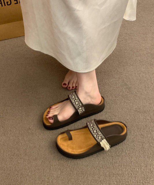 Brown Faux Leather Soft Toed Slippers for Summer