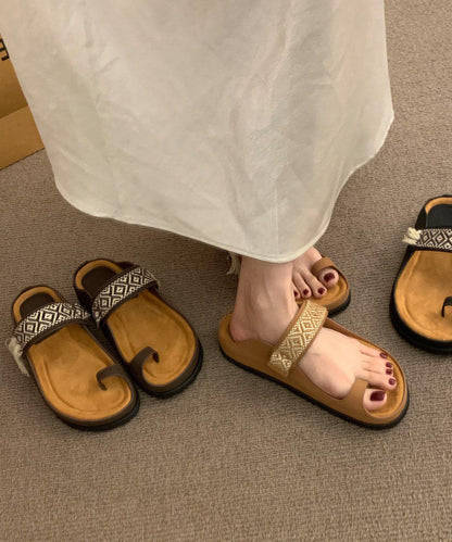 Brown Faux Leather Soft Toed Slippers for Summer