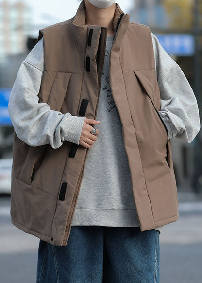 Brown Fine Cotton Filled Vest Oversized Winter