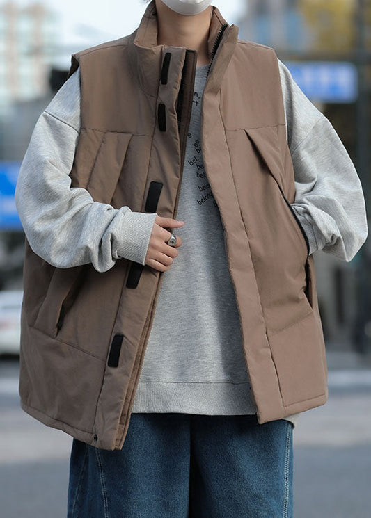 Brown Fine Cotton Filled Vest Oversized Winter