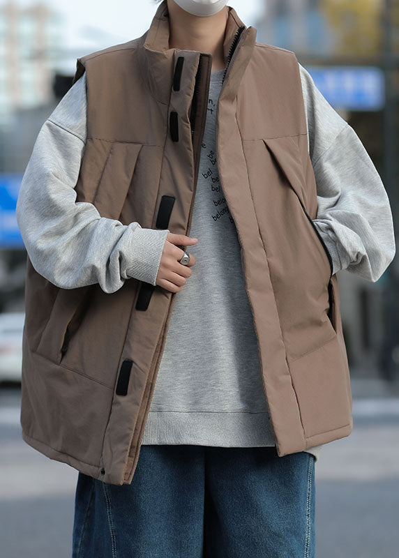 Brown Fine Cotton Filled Vest Oversized Winter