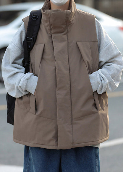 Brown Fine Cotton Filled Vest Oversized Winter