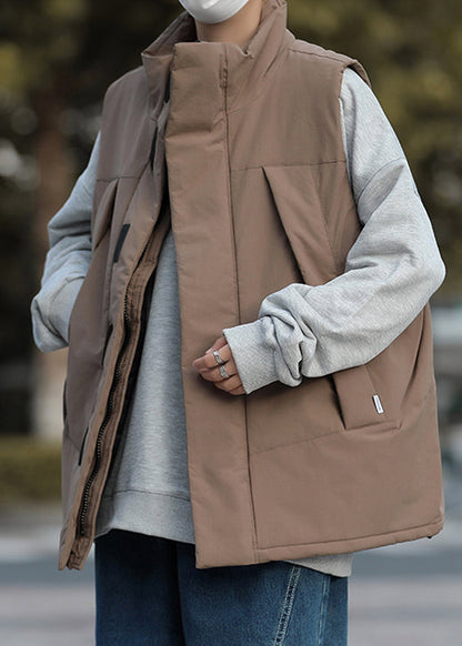 Brown Fine Cotton Filled Vest Oversized Winter
