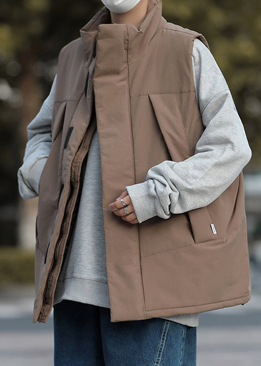 Brown Fine Cotton Filled Vest Oversized Winter
