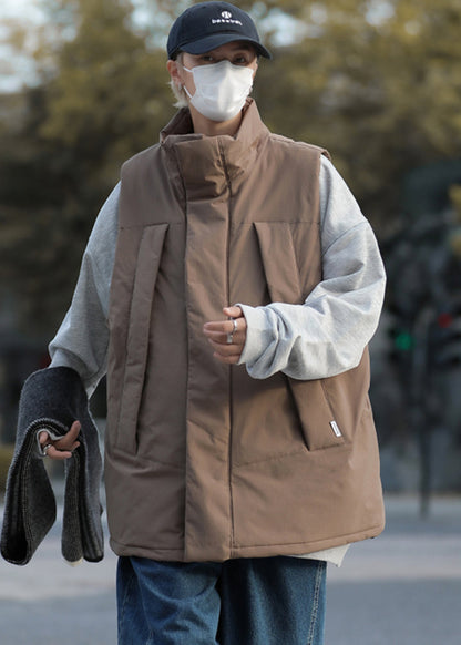 Brown Fine Cotton Filled Vest Oversized Winter