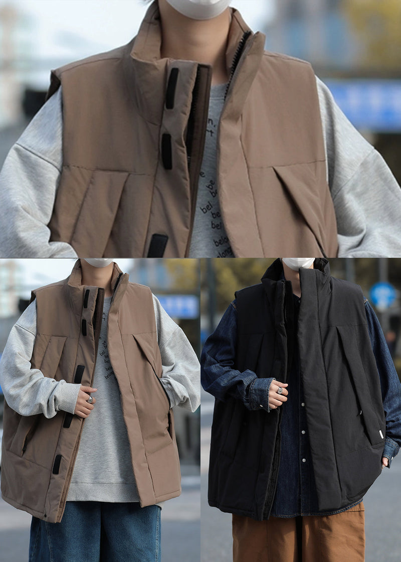 Brown Fine Cotton Filled Vest Oversized Winter
