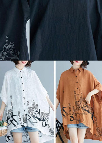 Brown Graphic Low High Design Cotton Summer Shirt Tops