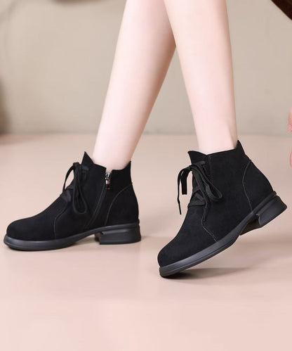 Brown Lace Up Chunky Suede Splicing Boots