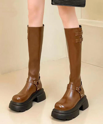 Brown Long Boots Platform Splicing
