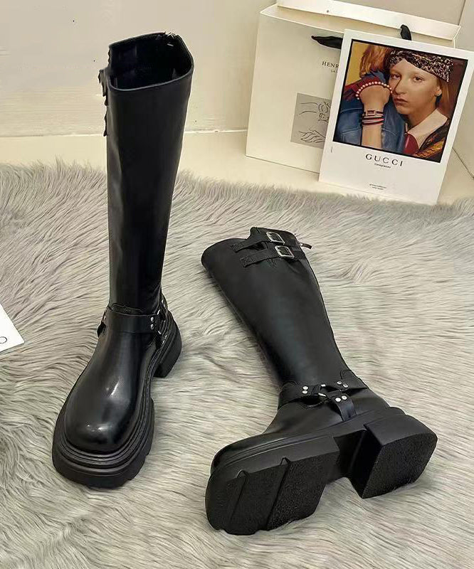 Brown Long Boots Platform Splicing