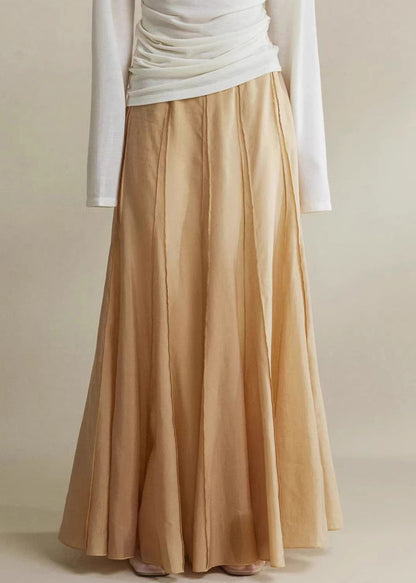Brown Patchwork Silk Cotton Maxi Skirts High Waist