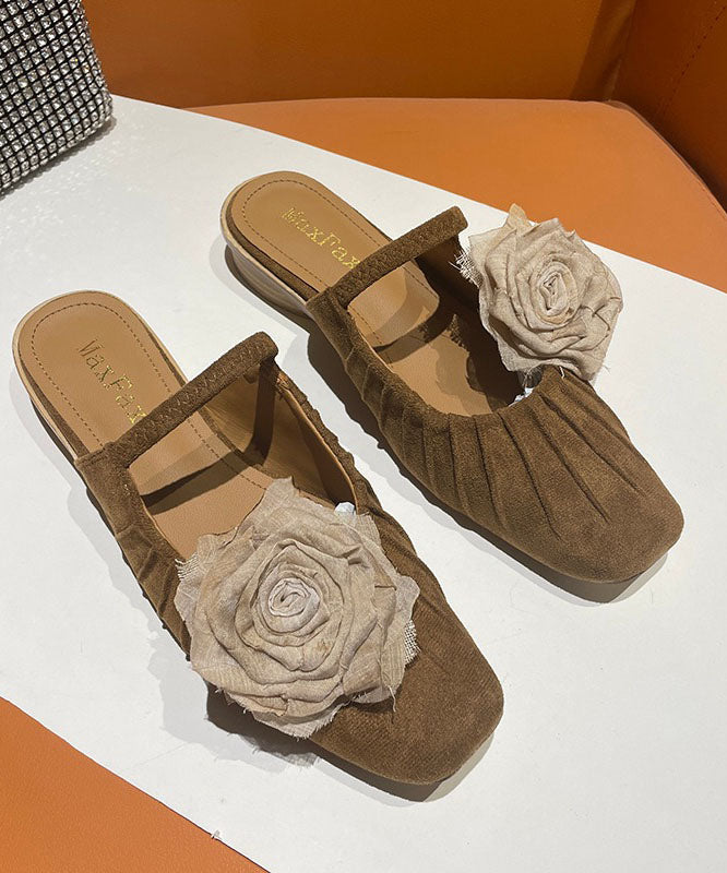 Brown Slide Sandals Splicing Wrinkled