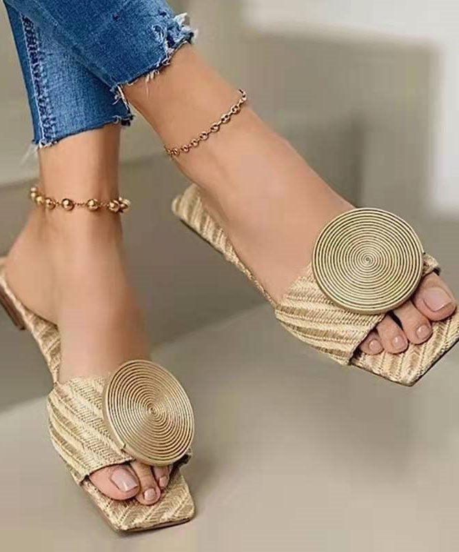 Brown Slide Sandals Faux Leather Boutique Splicing Sequins