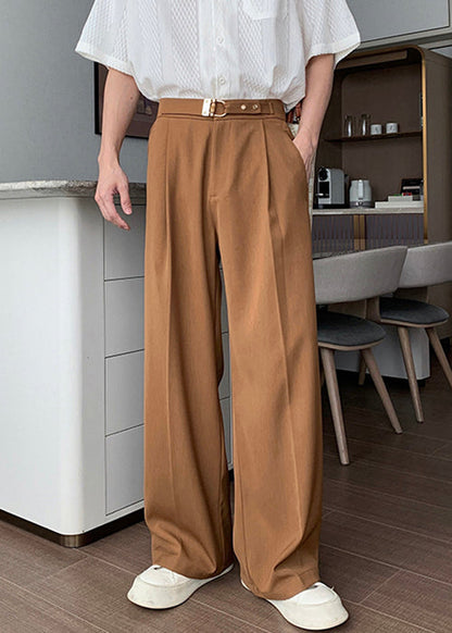 Brown Spandex Fall Pants High Waist