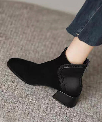 Brown Splicing Chunky Suede Boots