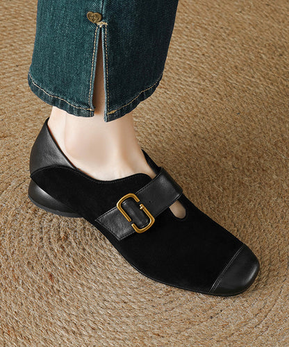 Brown Suede Buckle Strap Splicing Chunky Loafers for