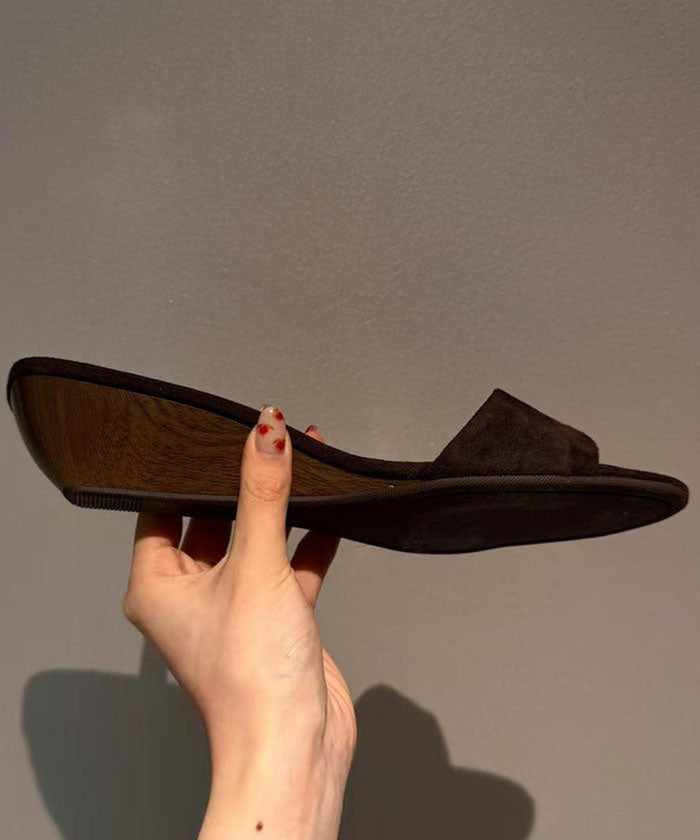 Brown Wedge Suede Splicing Slide Sandals Peep Toe