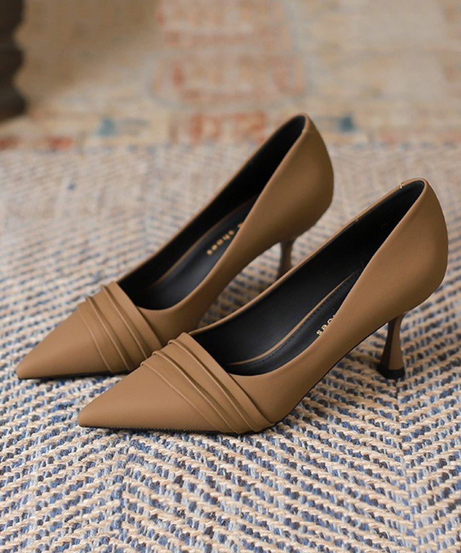 Brown Wrinkled Pointed Toe Splicing Stiletto High Heels