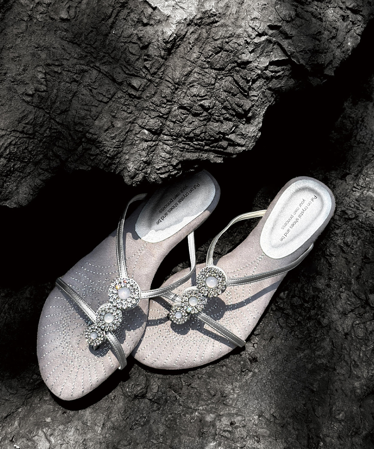 Brown Zircon Splicing Wedge Suede Slide Sandals