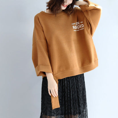 Brown Oversized Woolen Sweat Tops Warm Winter Short T Shirts