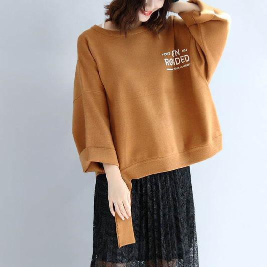Brown Oversized Woolen Sweat Tops Warm Winter Short T Shirts