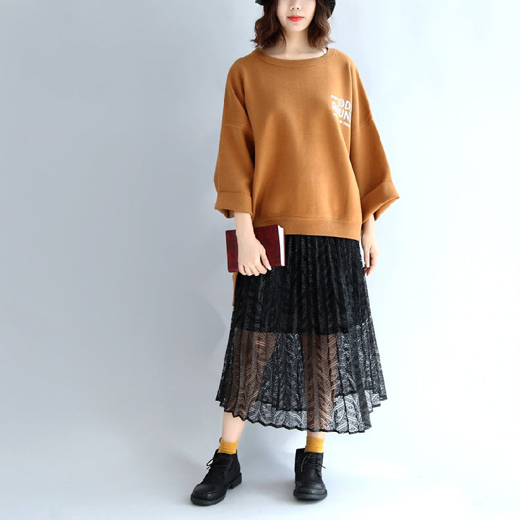 Brown Oversized Woolen Sweat Tops Warm Winter Short T Shirts