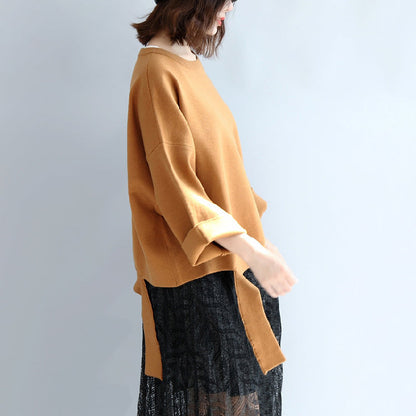 Brown Oversized Woolen Sweat Tops Warm Winter Short T Shirts