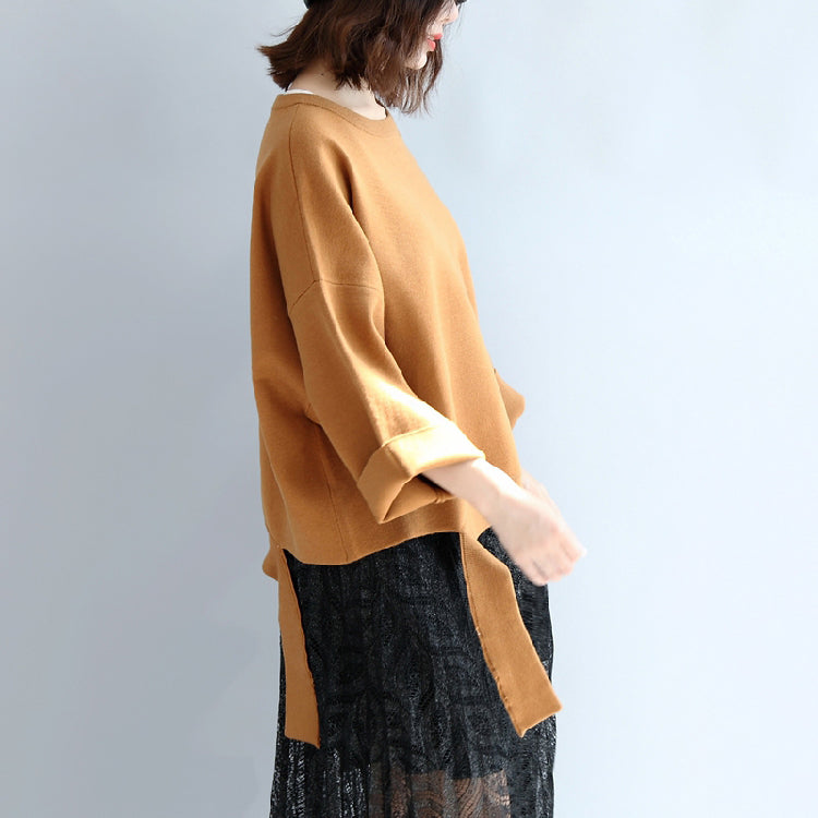 Brown Oversized Woolen Sweat Tops Warm Winter Short T Shirts